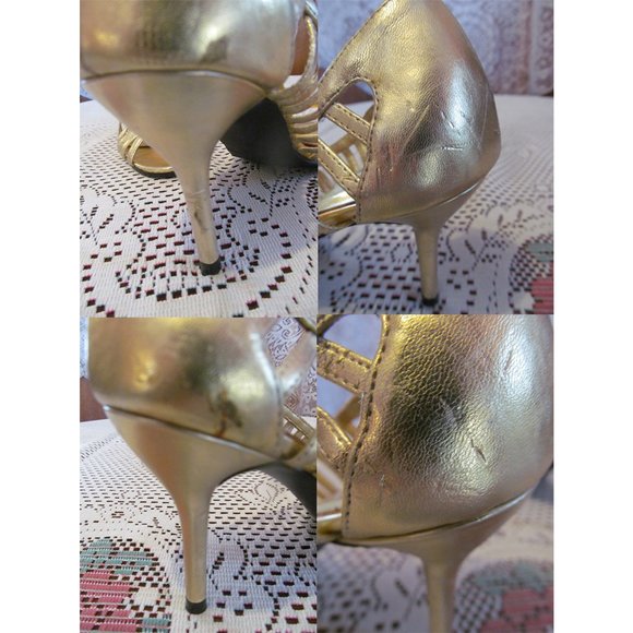 Retro Vintage Massimo Cage Spool Heel Gold Size 8 - Picture 11 of 11